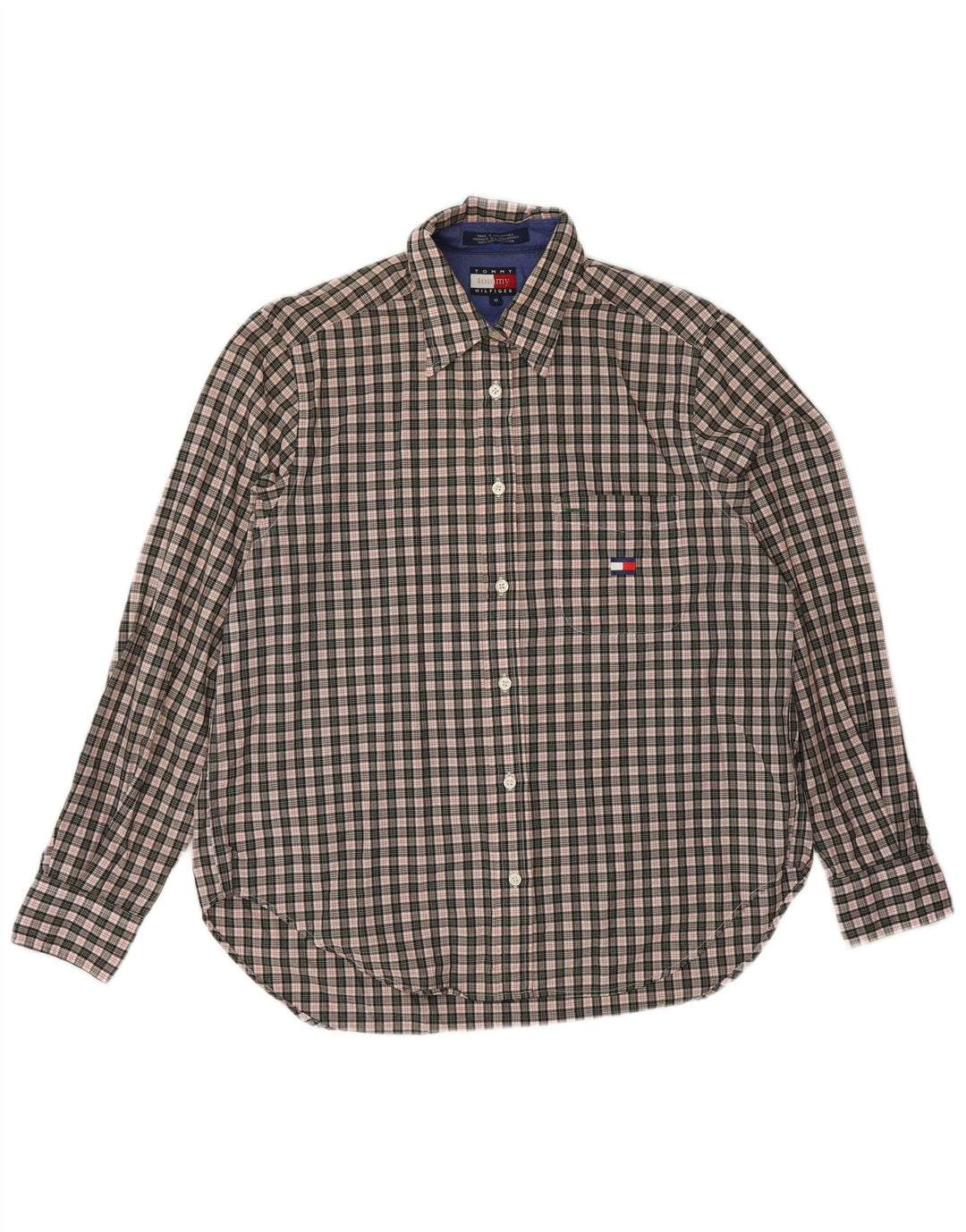 Camisa feminina TOMMY HILFIGER EUA 8 algodão xadrez cinza médio