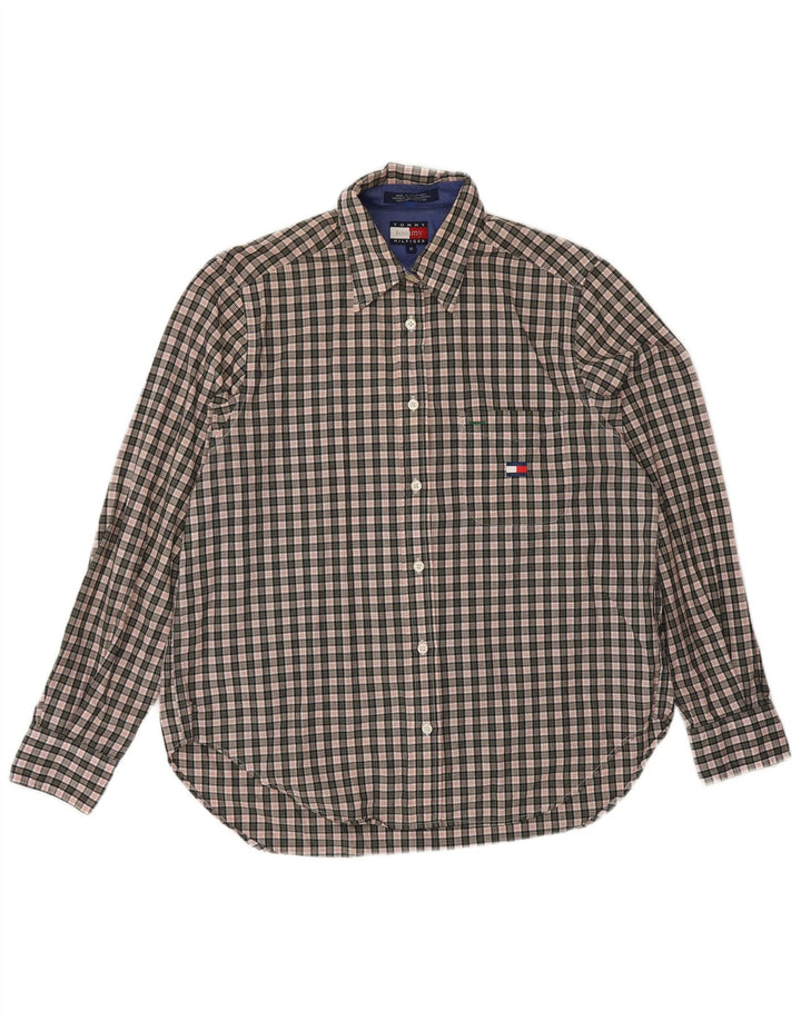 Camisa feminina TOMMY HILFIGER EUA 8 algodão xadrez cinza médio
