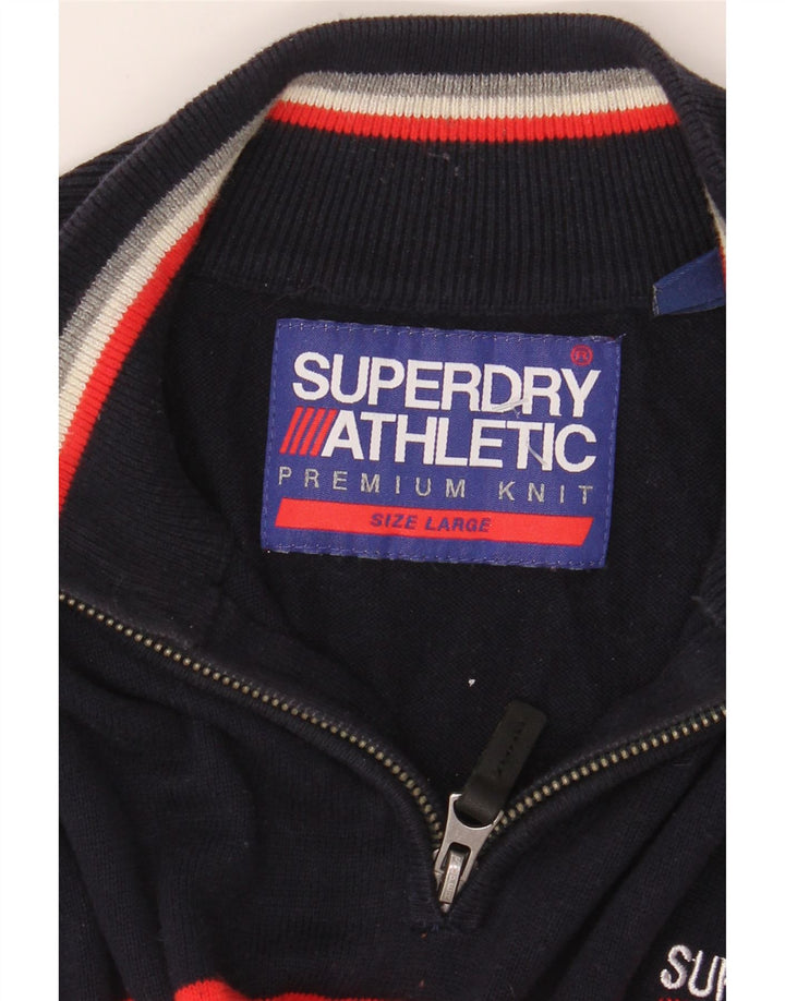 Suéter masculino Superdry com zíper e gola grande em bloco colorido azul marinho