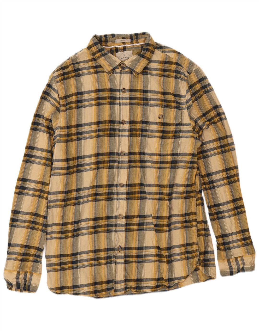 Camisa masculina de flanela branca grande algodão xadrez amarelo