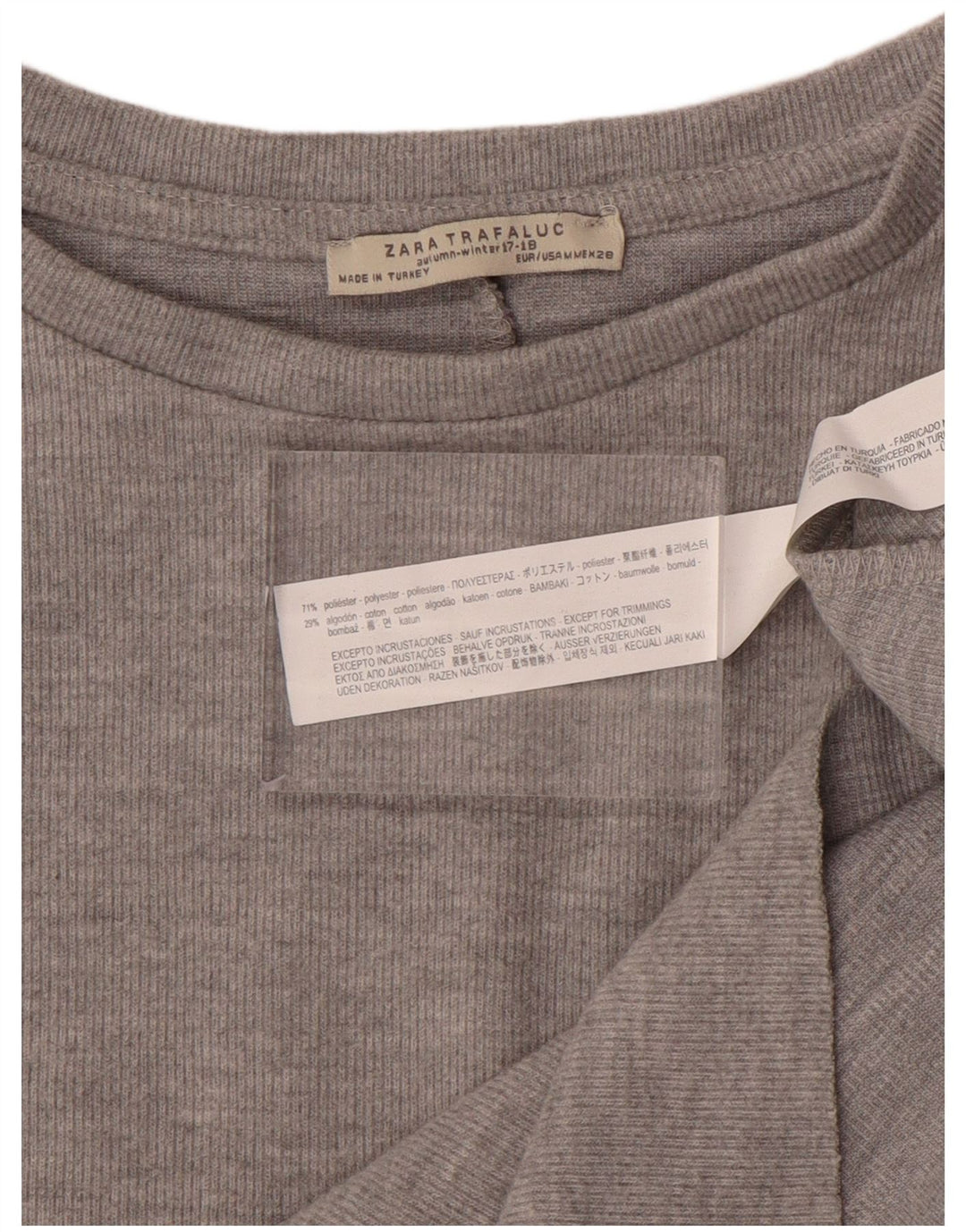 Top feminino ZARA de manga comprida UK 14 algodão cinza médio