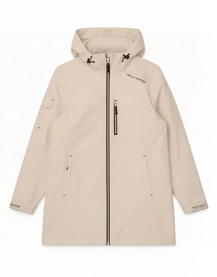 Capa de chuva feminina com capuz Helly Hansen UK 16 grande poliéster branco