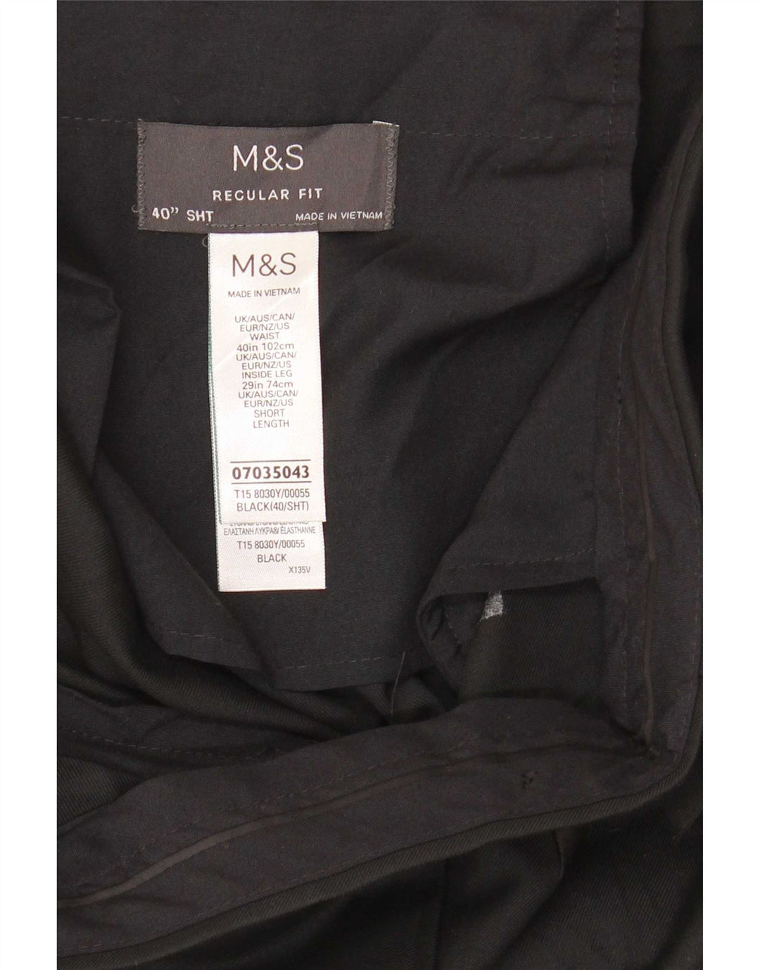 Calça masculina de ajuste regular Marks & Spencer W40 L29 poliéster preto