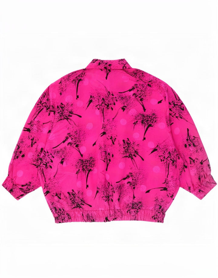 Blusa feminina vintage com padrão abstrato camisa EU 50 3XL rosa poliéster
