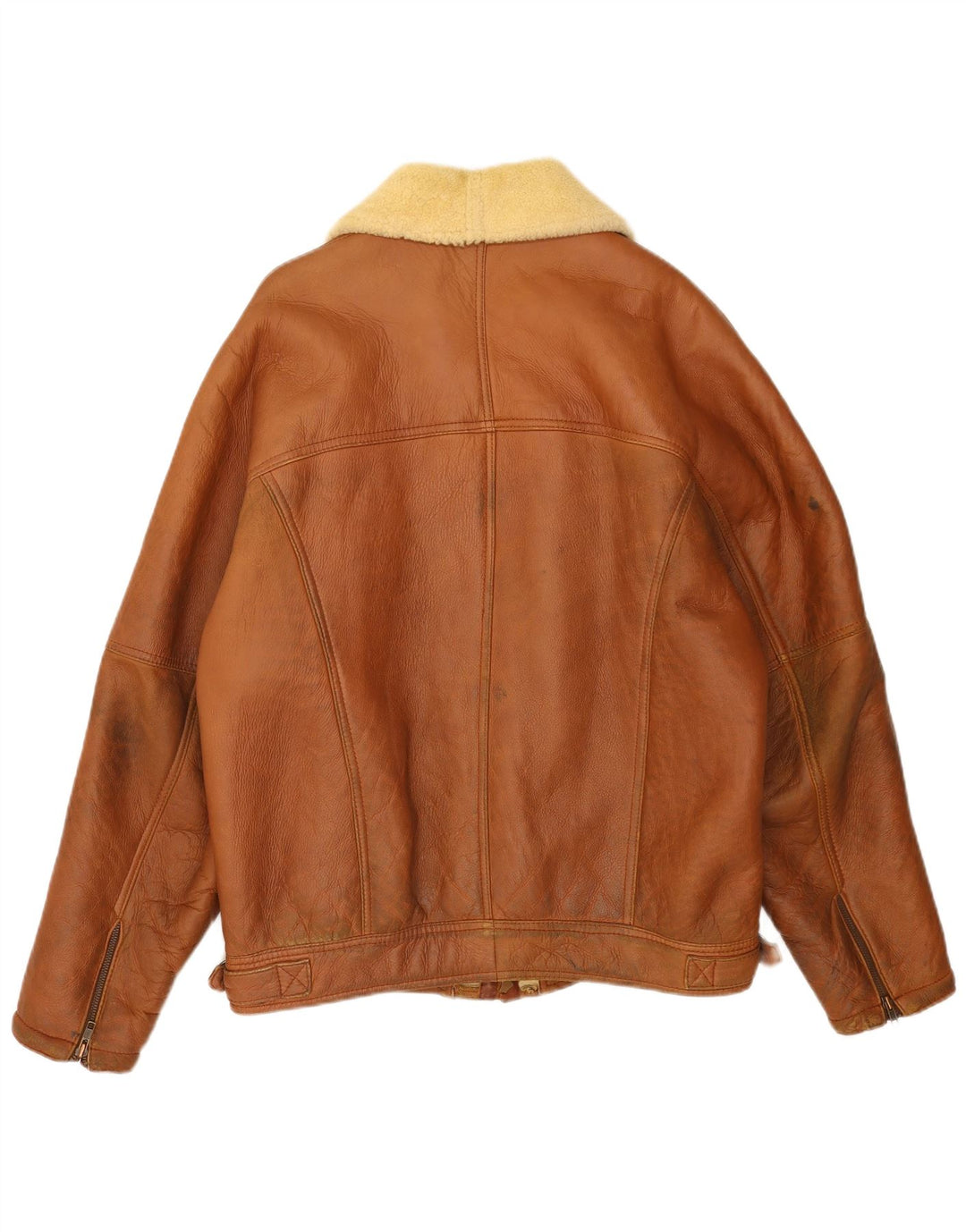 Jaqueta masculina vintage shearling IT 54 2XL couro marrom