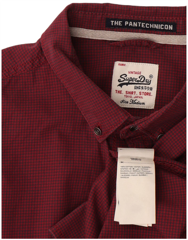 Camisa masculina Superdry média Borgonha algodão guingão