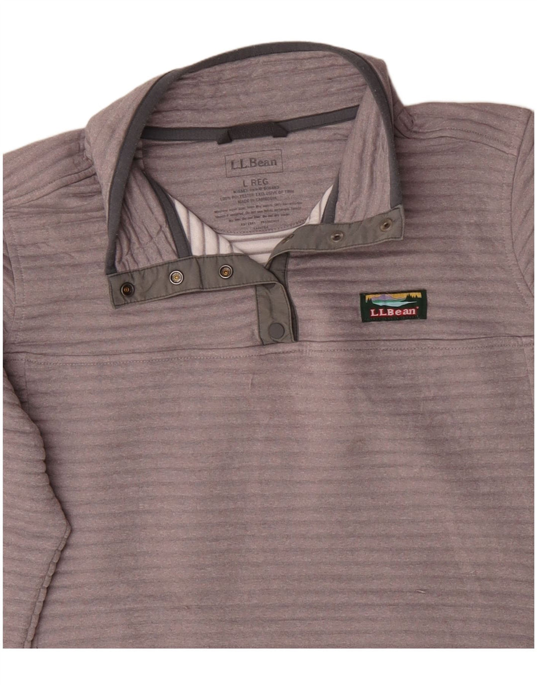 L.L.Bean Suéter feminino com gola redonda e botão UK 16 grande poliéster cinza