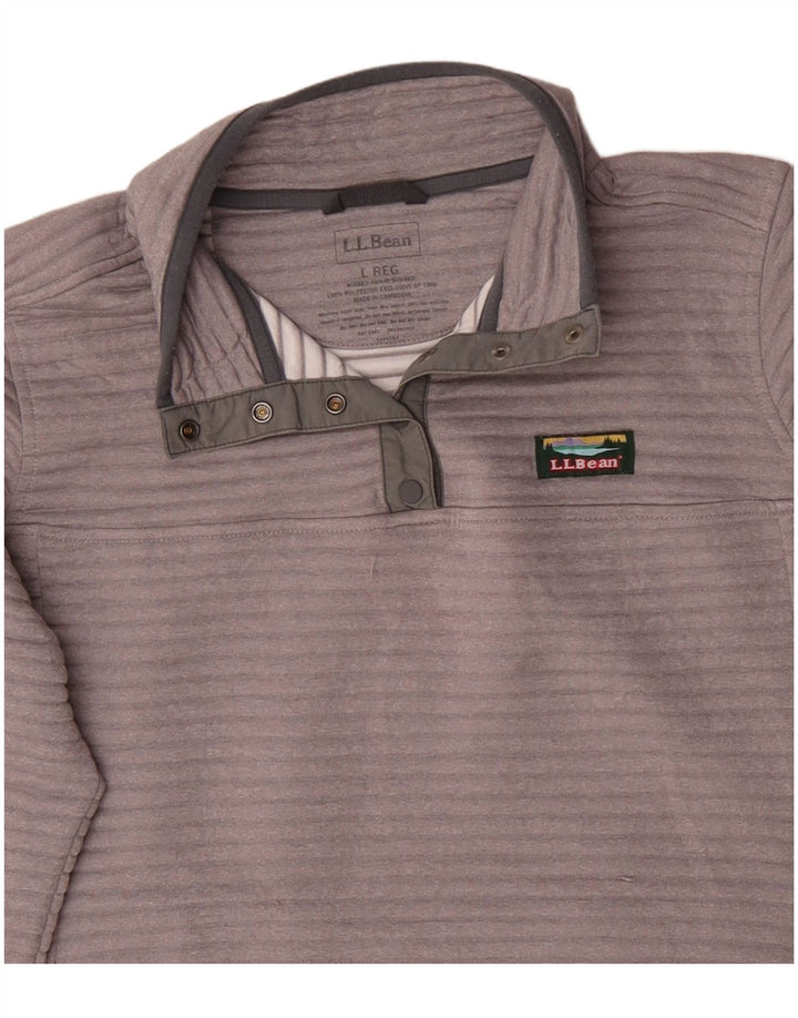 L.L.Bean Suéter feminino com gola redonda e botão UK 16 grande poliéster cinza