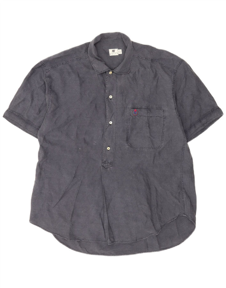 Belfe & Belfe Camisa pulôver masculina de manga curta seda cinza médio