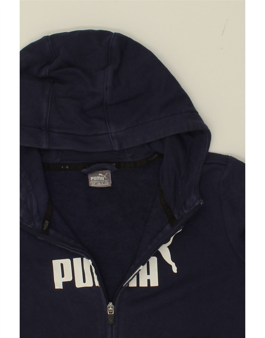 PUMA Boys Graphic Zip Hoodie Sweater 7-8 Years  Navy Blue Cotton Vintage Puma and Second-Hand Puma from Messina Hembry 