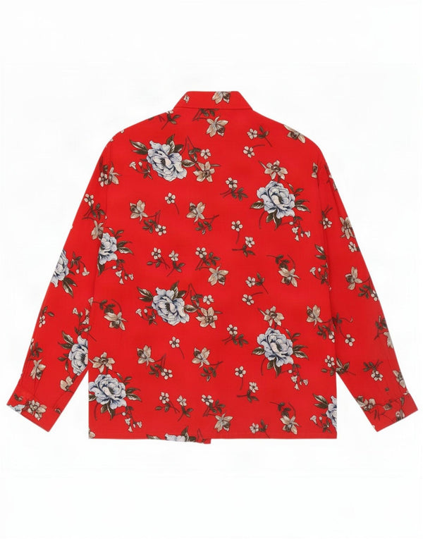 Blusa feminina vintage UK 16 grande viscose floral vermelha