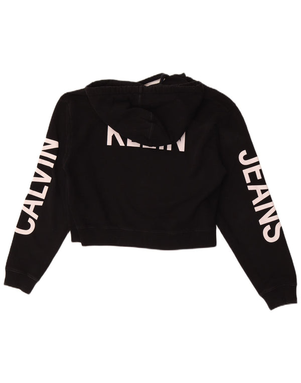 Calvin Klein Jeans feminino cropped gráfico moletom com capuz Reino Unido 10 pequeno preto