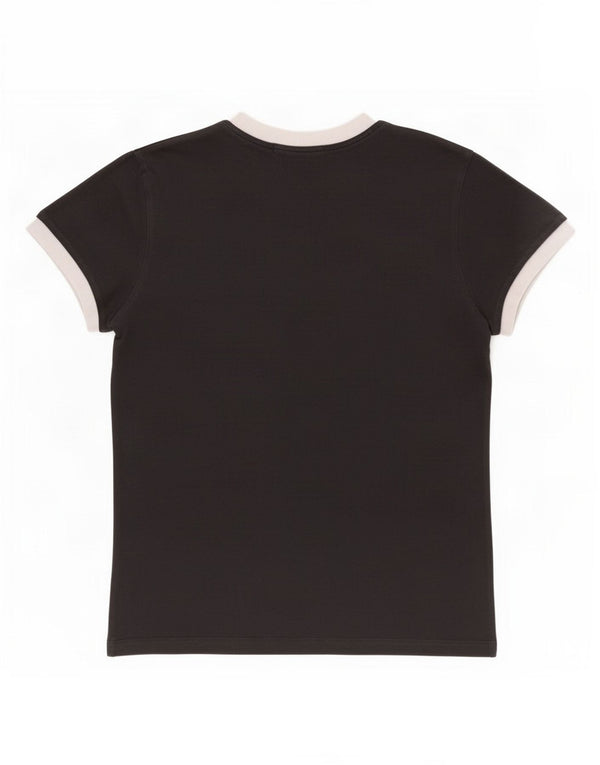 Camiseta feminina Adidas UK 8 pequena preta colorblock algodão