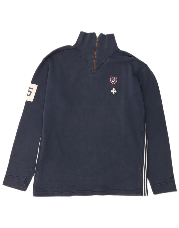 Asics Mens Zip Neck Moletom Jumper Pequeno Azul Marinho