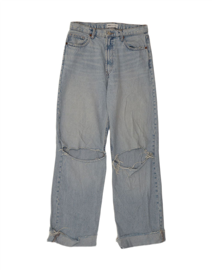Zara Jeans feminino de cintura alta desgastado UE 40 médio W30 L31 azul