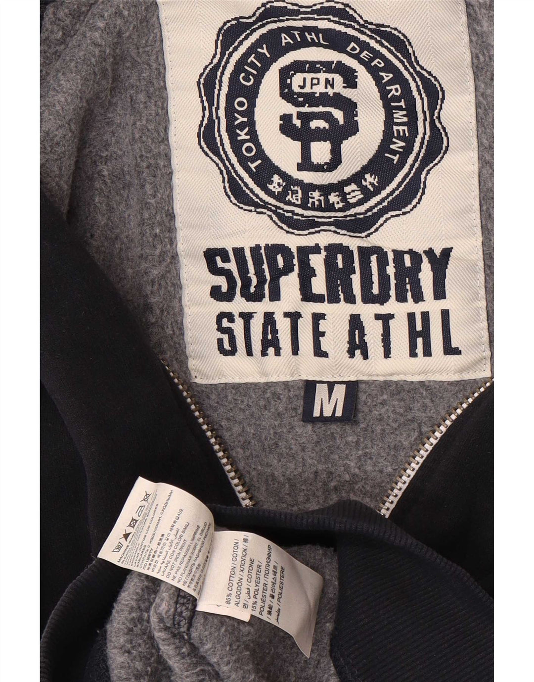 Suéter masculino Superdry com capuz e zíper gráfico médio azul marinho algodão