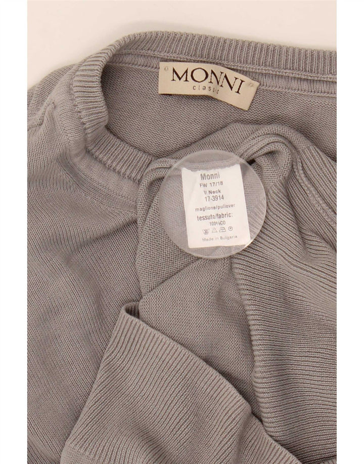Suéter masculino vintage com decote em V grande algodão cinza