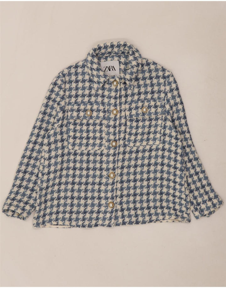 Zara Jaqueta Bomber Feminina Oversized Reino Unido 10 Pequeno Azul Houndstooth Algodão