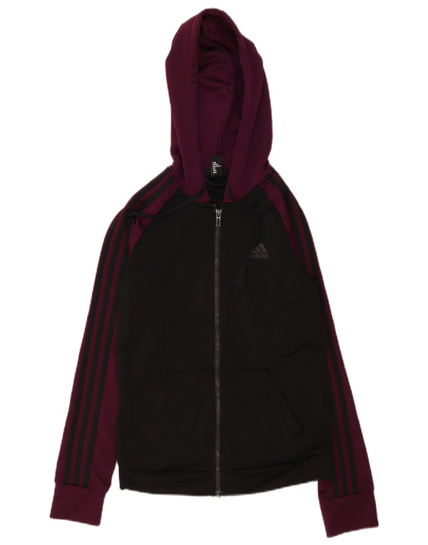 Suéter adidas feminino com capuz e zíper UK 4/6 XS preto colorblock poliéster