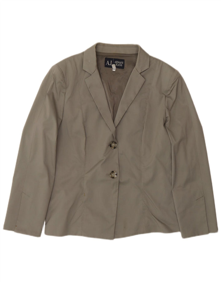 Jaqueta blazer feminina Armani Jeans com 2 botões EUA 14 XL algodão cinza