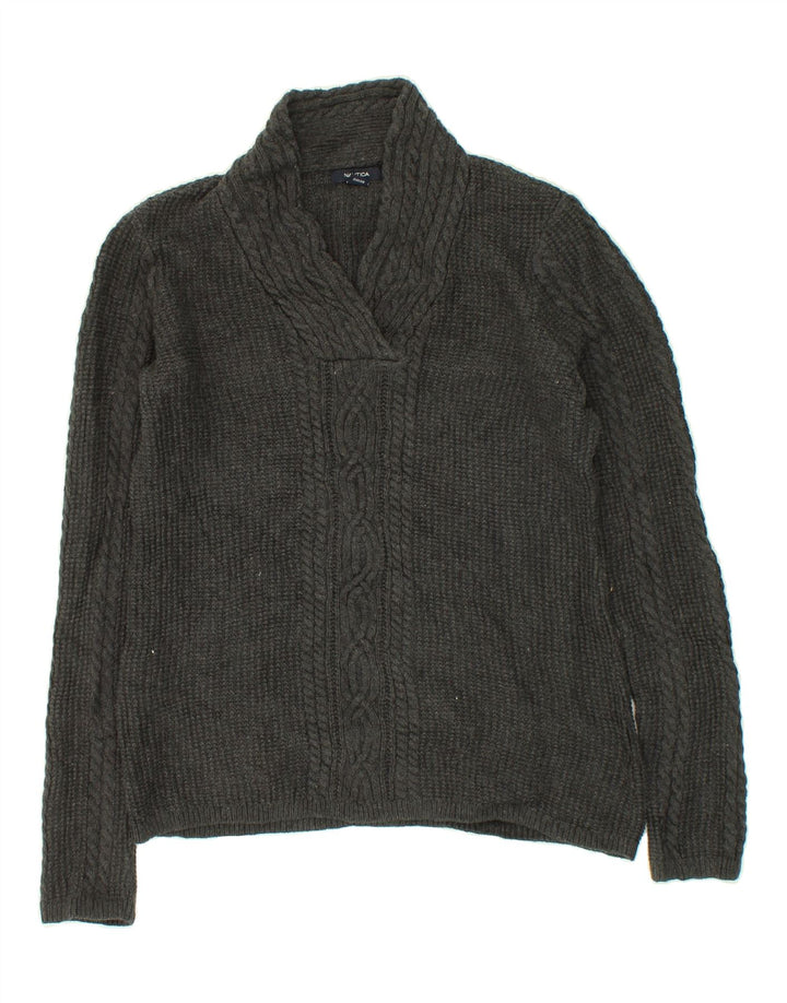 NAUTICA Womens Shawl Neck Jumper Sweater UK 16 Large Grey Cotton Vintage Nautica and Second-Hand Nautica from Messina Hembry 