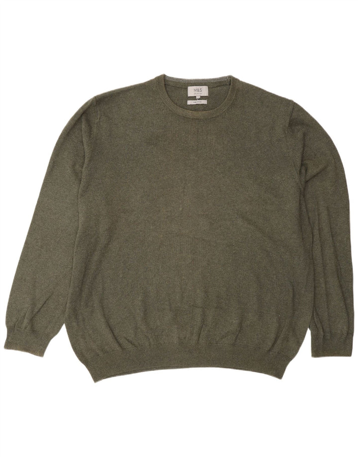 Suéter masculino Marks & Spencer com gola redonda 2XL algodão verde