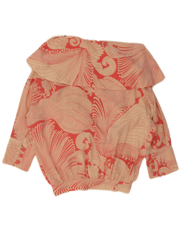 Blusa feminina vintage manga 3/4 Reino Unido 16 grande vermelho Paisley