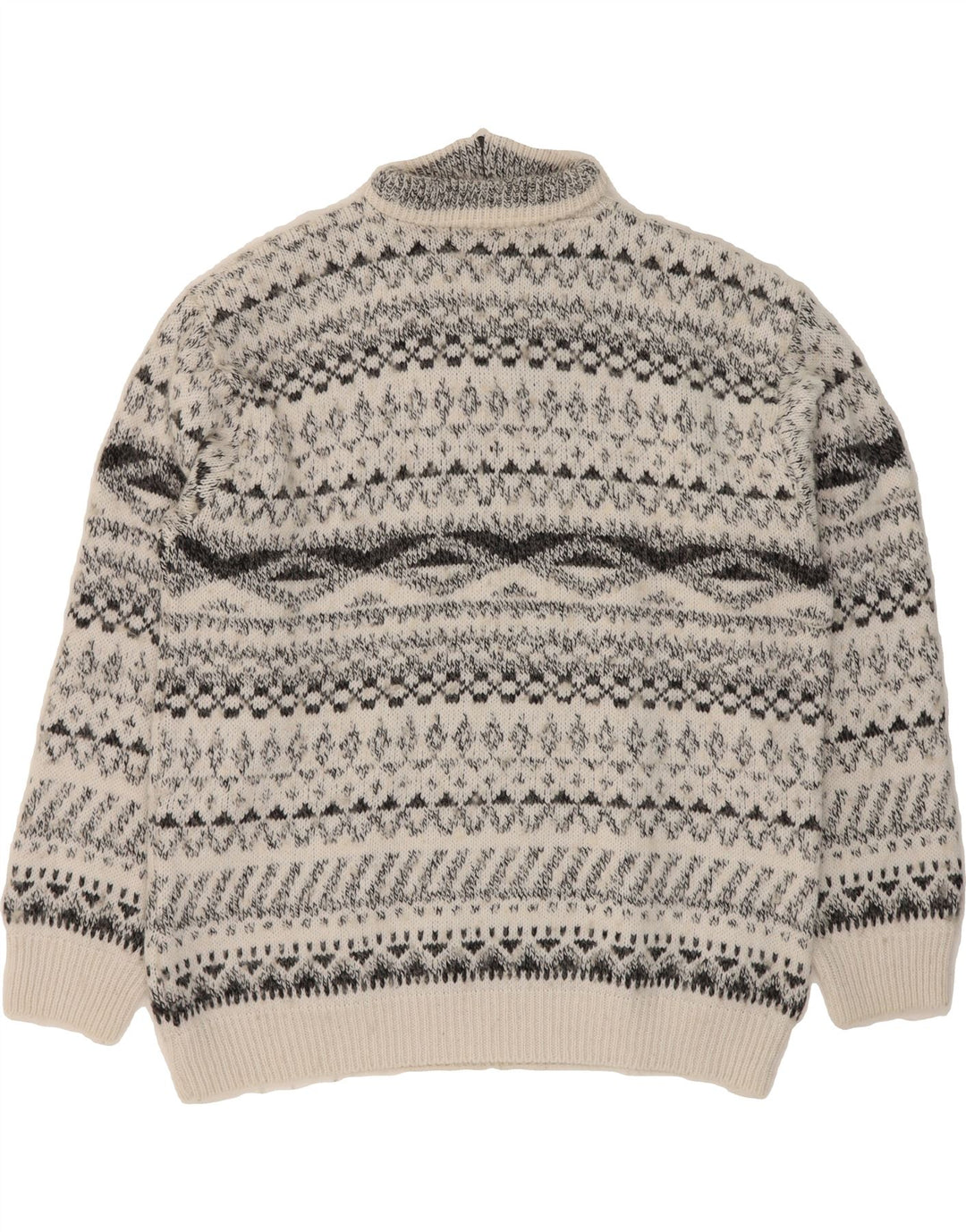 VINTAGE Mens Zip Neck Jumper Sweater XL White Fair Isle Acrylic Vintage Vintage and Second-Hand Vintage from Messina Hembry 
