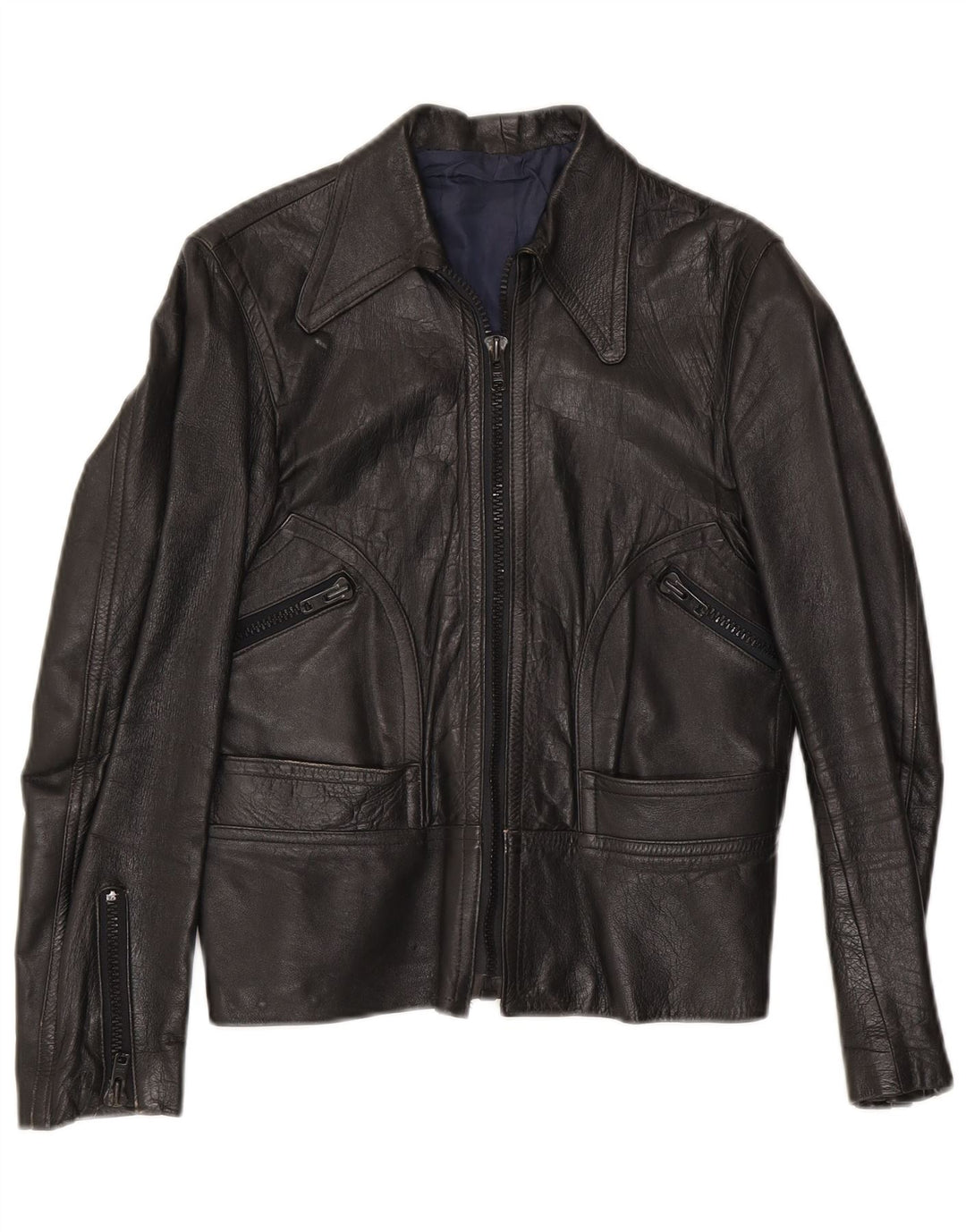 Jaqueta de couro feminina VINTAGE UK 8 pequena preta