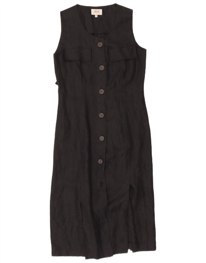 Vestido camisa feminino vintage sem mangas IT 42 espinha de peixe preto médio