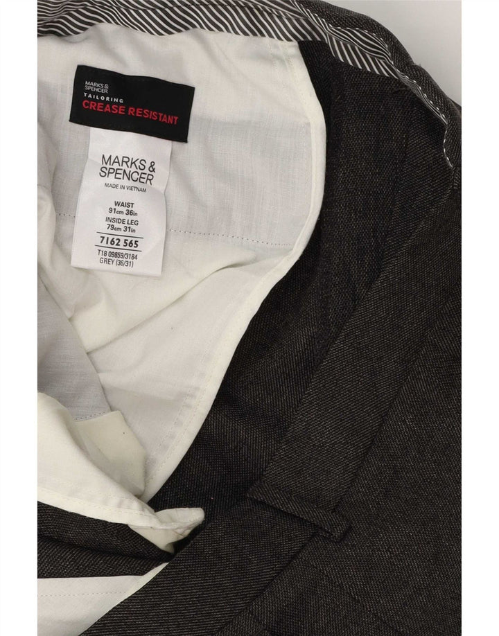 Calça masculina de terno reto Marks & Spencer W36 L31 poliéster cinza