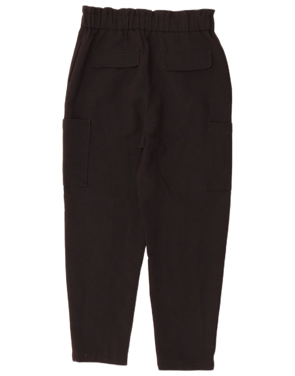 Calça cargo feminina Zara cintura alta cônica pequena W26 L26 poliéster preto
