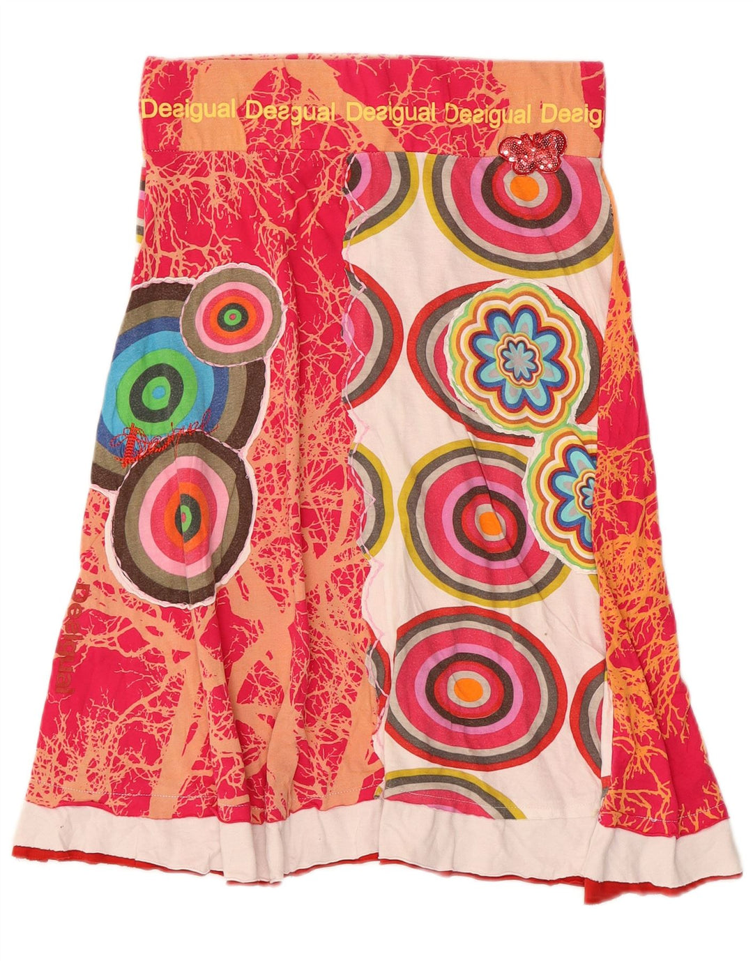 Desigual saia feminina gráfica linha A pequena W28 algodão floral rosa