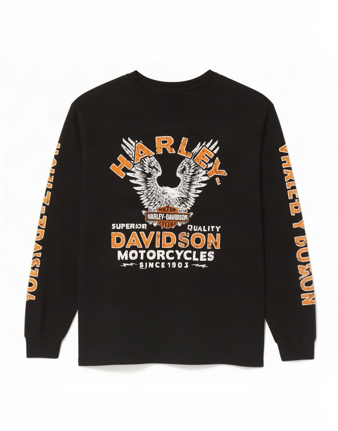 Harley Davidson Camiseta masculina gráfica de manga comprida grande algodão preto