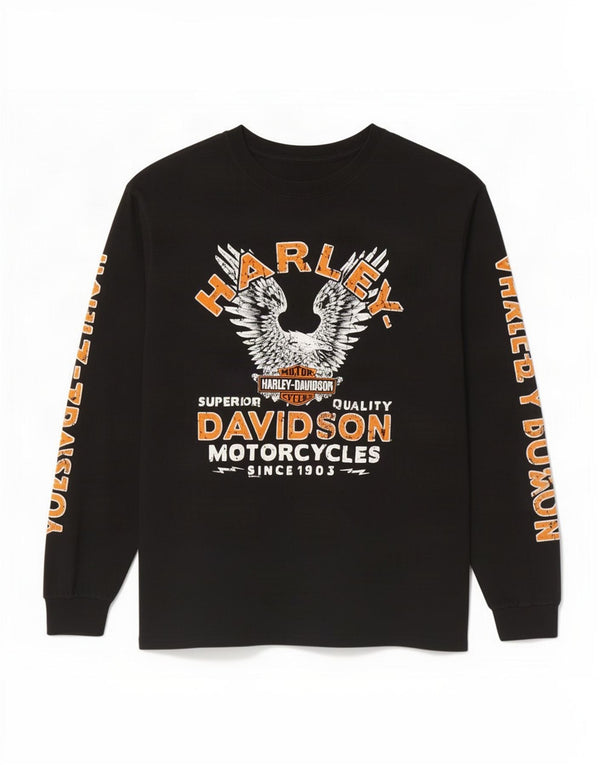 Harley Davidson Camiseta masculina gráfica de manga comprida grande algodão preto