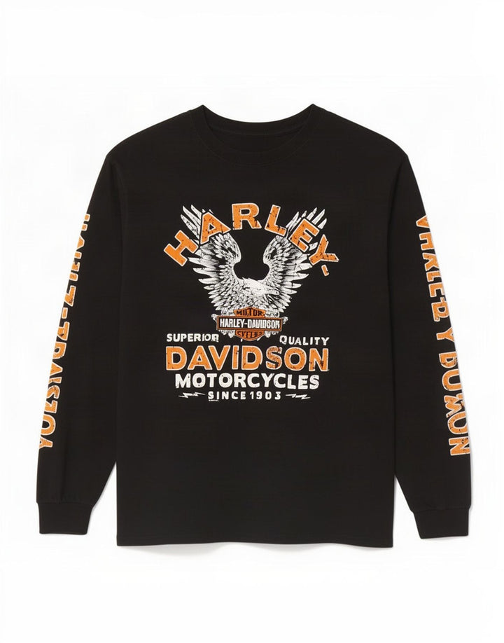 Harley Davidson Camiseta masculina gráfica de manga comprida grande algodão preto