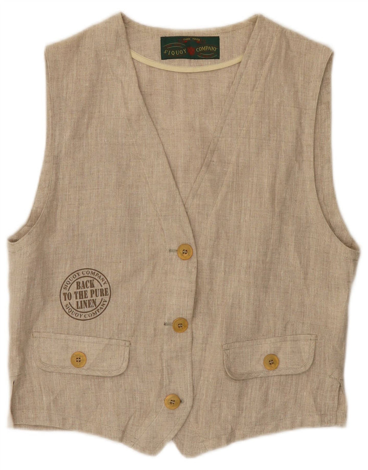 Colete feminino vintage UK 8 pequeno linho bege