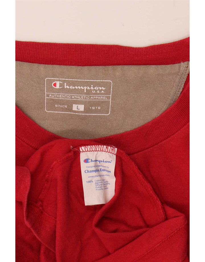Champion Mens Graphic Top Manga Longa Grande Algodão Vermelho