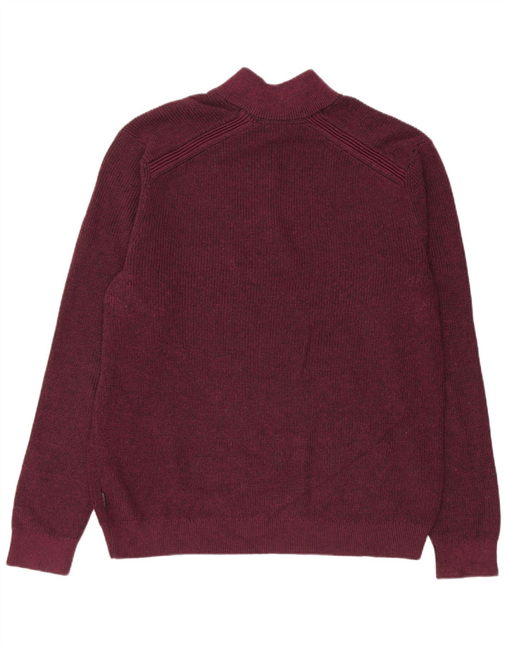 Suéter masculino Ted Baker com zíper e pescoço tamanho 6 2XL poliéster cor de vinho