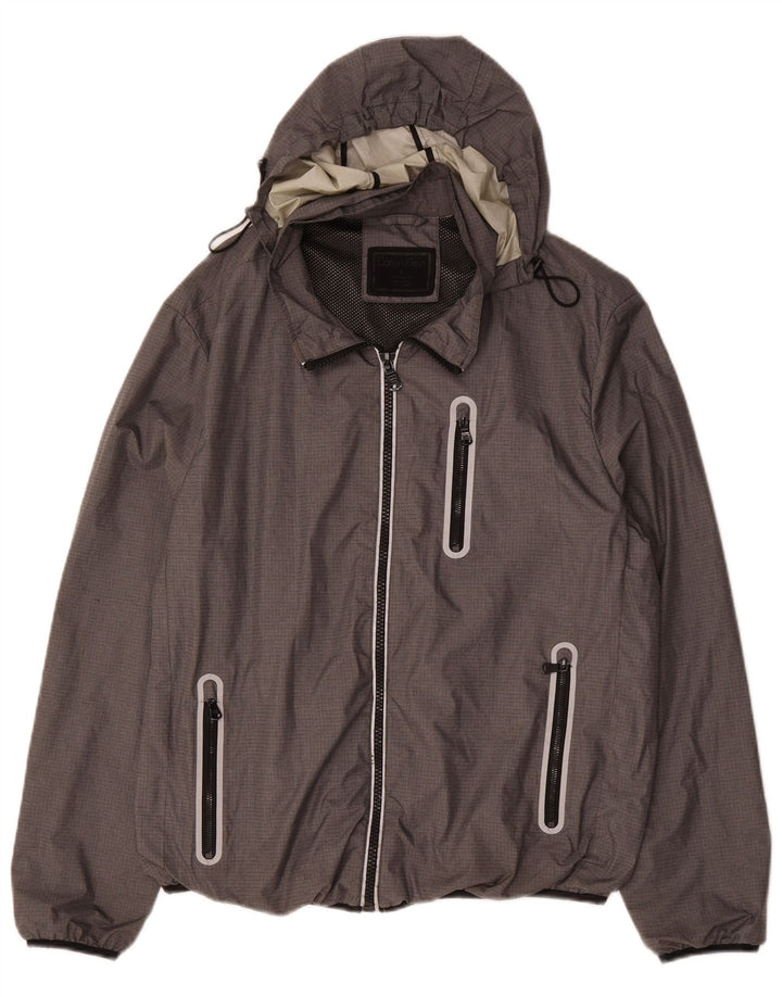 Jaqueta de chuva masculina com capuz gráfico Calvin Klein UK 40 poliéster cinza grande