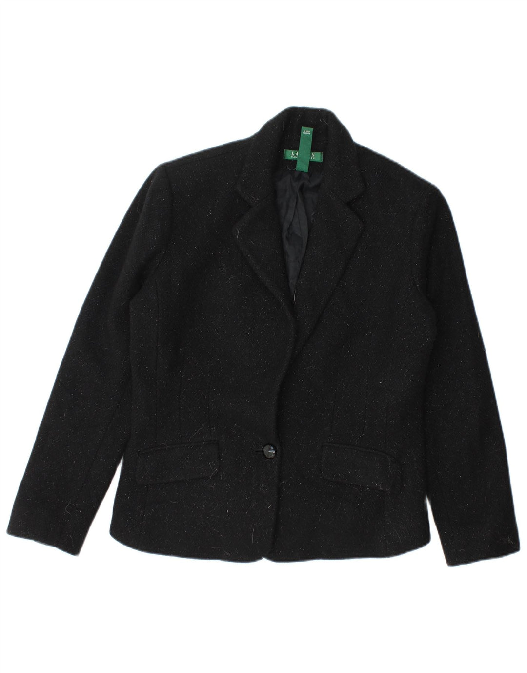 Jaqueta blazer feminina Ralph Lauren com 1 botão e manga 3/4 EUA 6 médio preto