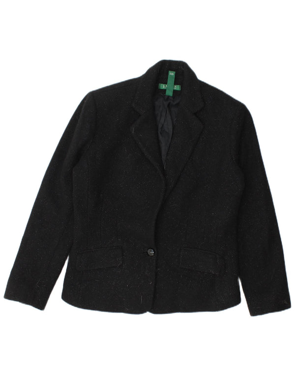 Jaqueta blazer feminina Ralph Lauren com 1 botão e manga 3/4 EUA 6 médio preto