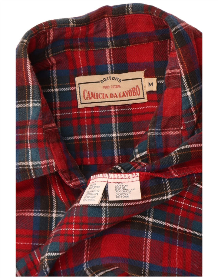 Camisa masculina de flanela NORTONS de algodão xadrez vermelho médio