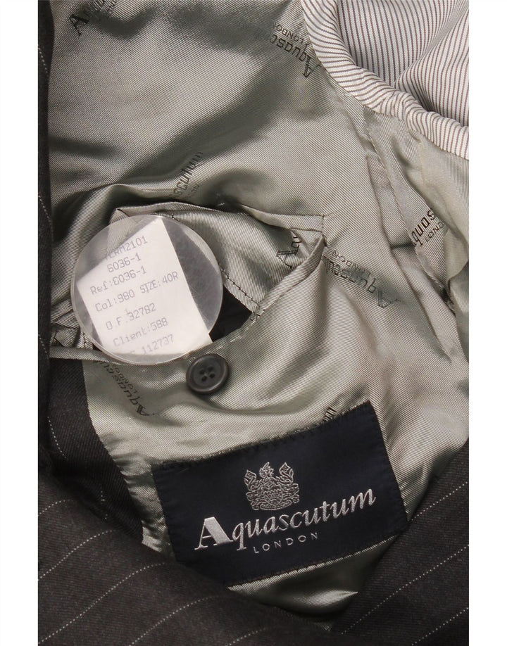 Aquascutum Jaqueta Blazer Masculina com 3 Botões Reino Unido 40 Lã Listrada Cinza Grande