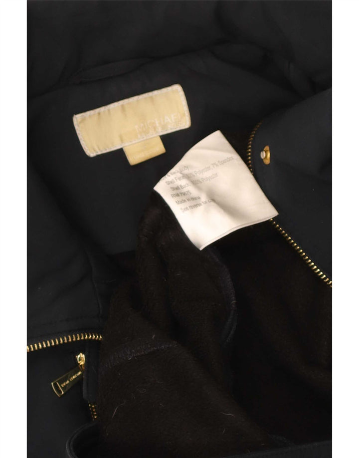 Casaco impermeável feminino com capuz Michael Kors Reino Unido 14 poliéster azul marinho médio