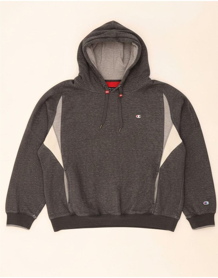 CHAMPION Suéter masculino com capuz cinza médio algodão colorblock