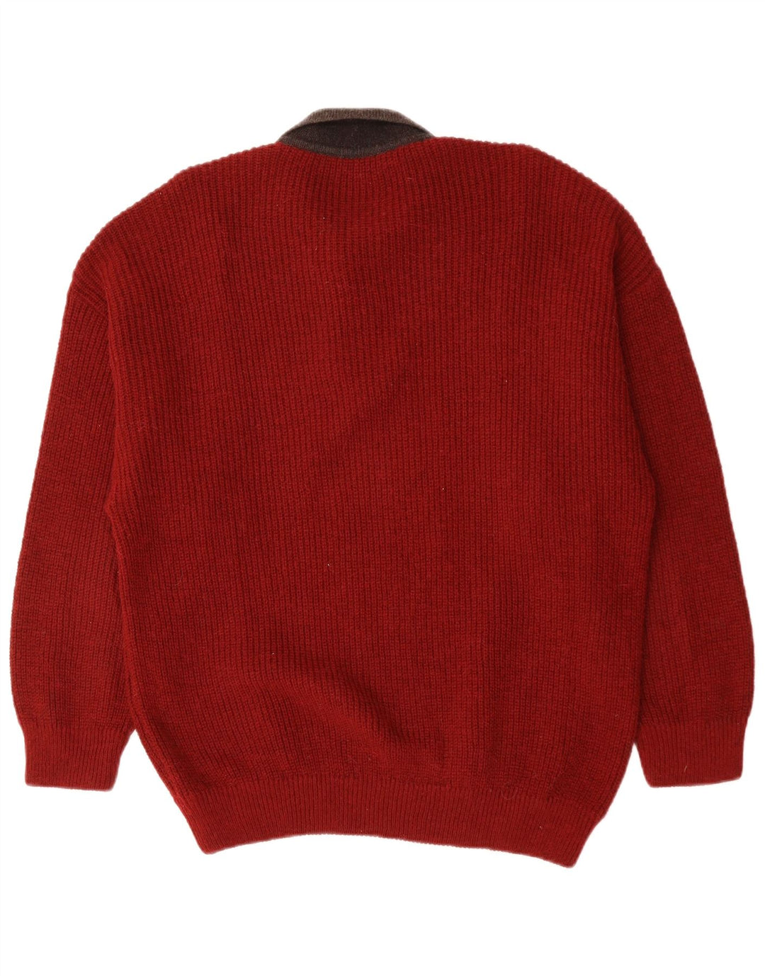 Suéter masculino VINTAGE com gola polo grande vermelho geométrico