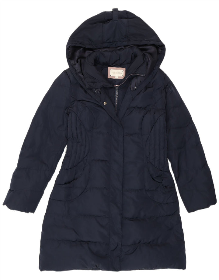 Casaco feminino acolchoado com capuz MONSOON UK 14 poliéster azul marinho médio