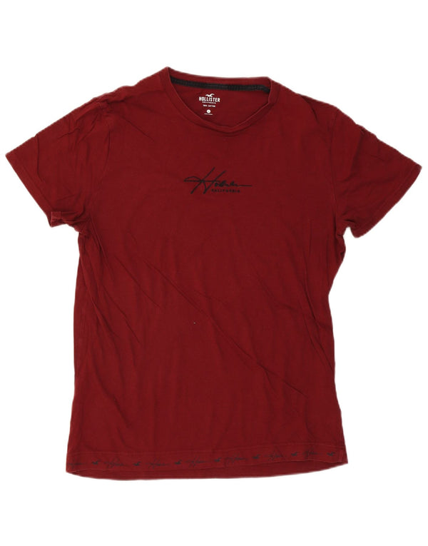 Camiseta masculina Hollister com estampa gráfica grande de algodão cor de vinho