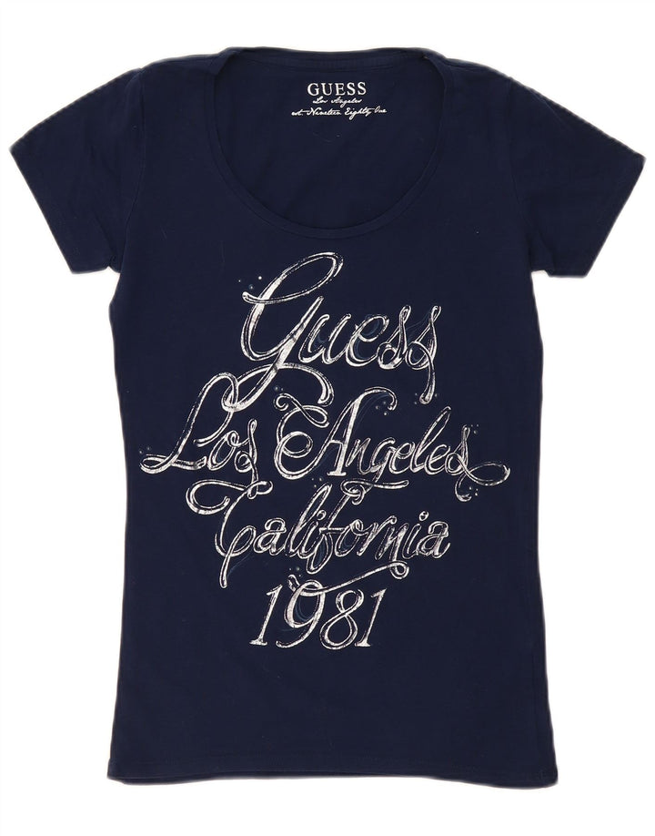 Camiseta feminina Guess com estampa gráfica UK 12 médio azul marinho